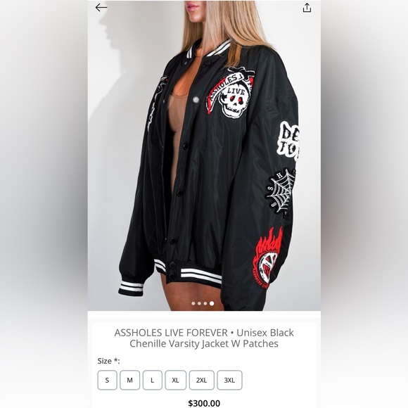 🌟 ASSHOLES LIVE FOREVER • Unisex Black Varsity Jacket W Patches  🌟 … - Picture 5 of 6